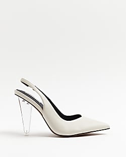 Beige perspex heeled court shoes