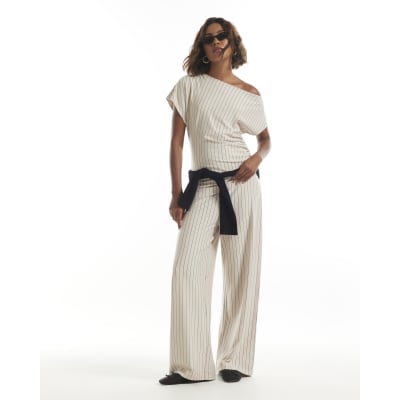 Pinstripe Asymmetric Drape Top