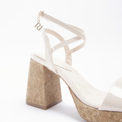 Beige platform heeled sandals River Island