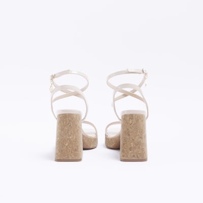 Beige platform heeled sandals