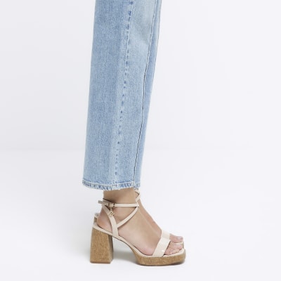 Beige platform heeled sandals River Island
