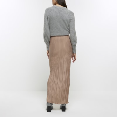 Beige plisse maxi skirt | River Island