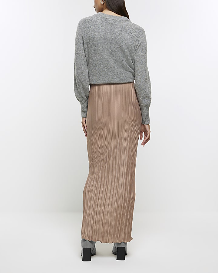 Beige plisse maxi skirt | River Island