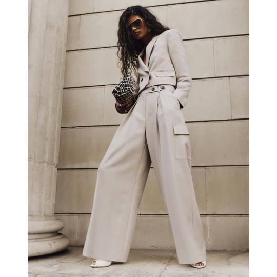 River Island Beige Pocket Wide Leg Tailored Trousers