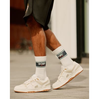 Beige Pony Leather Lace Up Trainers