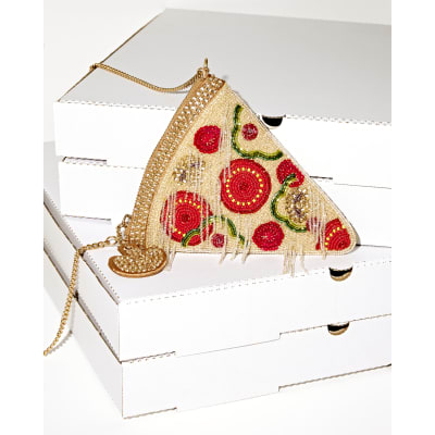 Beige Premium Beaded Pizza Shoulder Bag