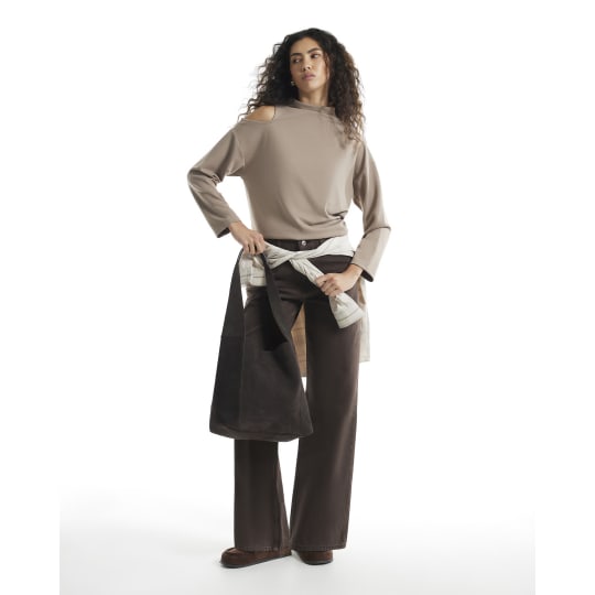 River Island Beige Premium Cut Out Shoulder Sweatshirt