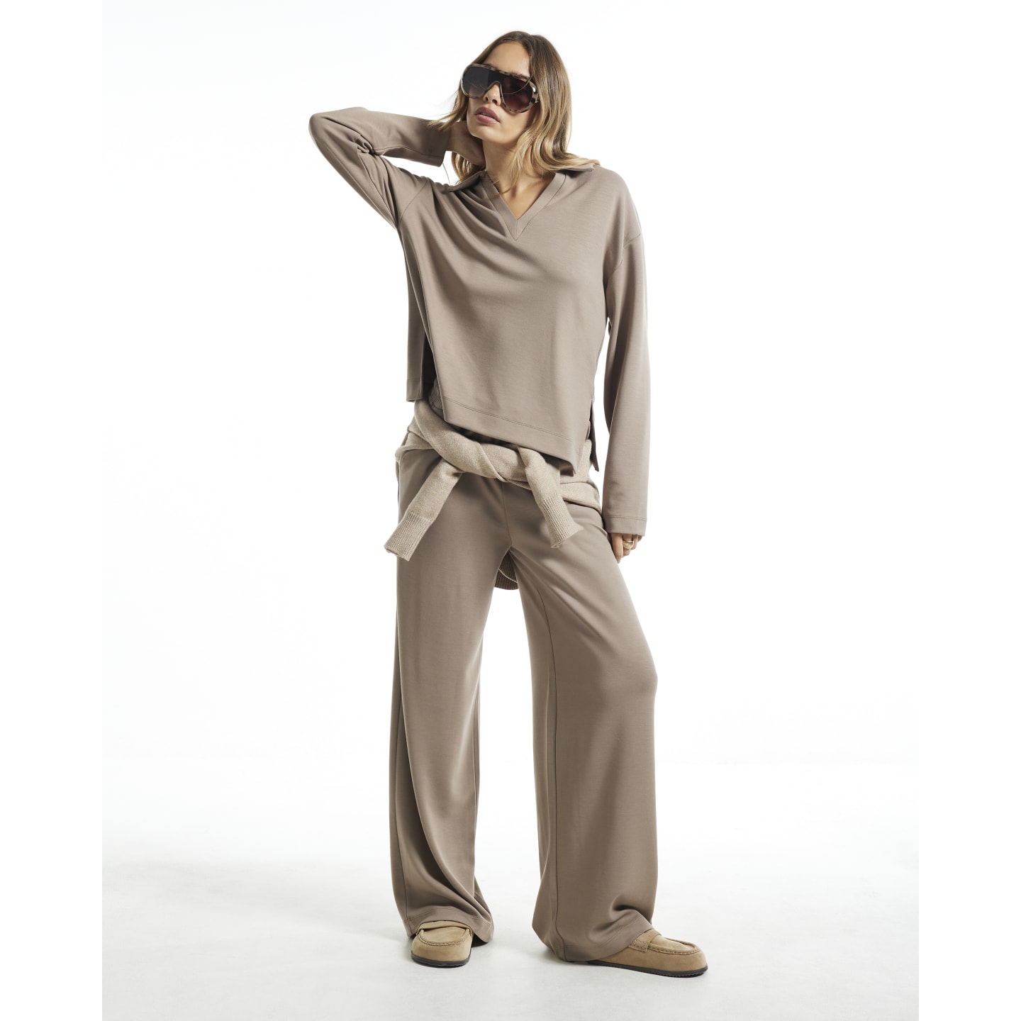 River Island Beige Premium High Waisted Wide Leg Joggers — photo 1 of 1