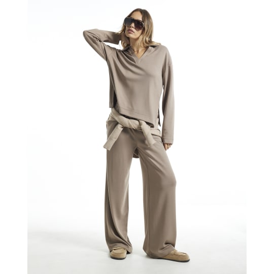 River Island Beige Premium High Waisted Wide Leg Joggers