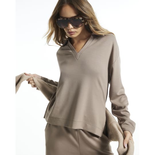River Island Beige Premium Long Sleeve Polo Shirt