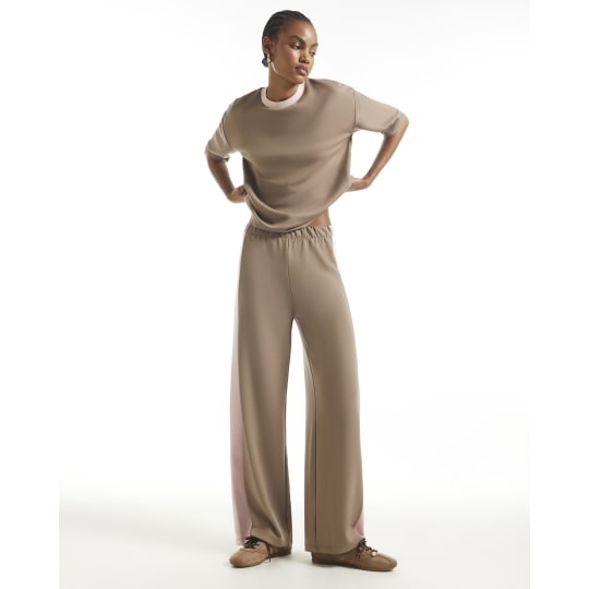 River Island Beige Premium Tipped Wide Leg Joggers