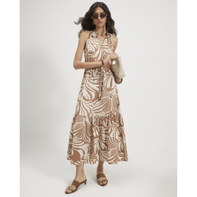 Printed Peplum Hem Maxi Dress