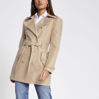 Beige puff sleeve trench coat | River Island