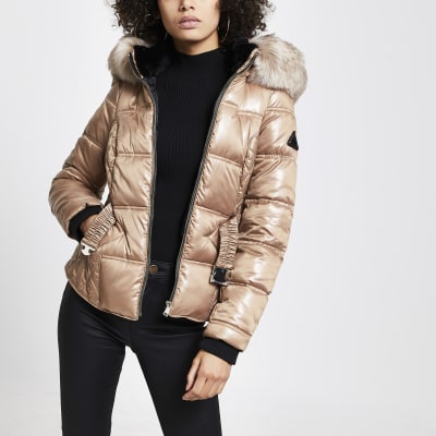 black wet look coat river island