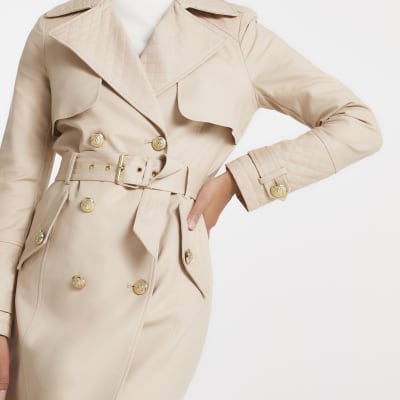 Beige quilted longline trench coat