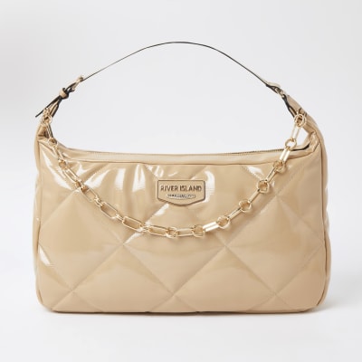 Beige quilted shoulder bag