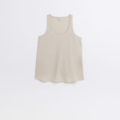 Beige racer scoop neck vest top
