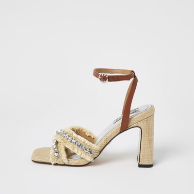 raffia sandals heels