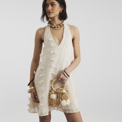 Beige Raffia Flower Basket Bag