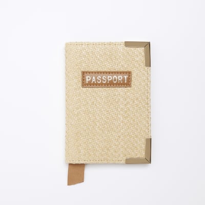 Beige raffia passport cover | River Island