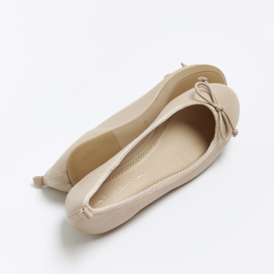 Beige regular bow tie ballet pumps