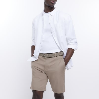 Beige regular fit belted chino shorts River Island