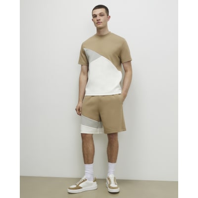 Beige Regular Fit Colour Block Shorts