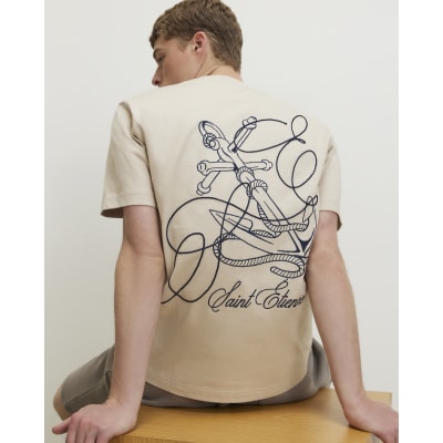Beige Regular Fit Cotton Anchor T-Shirt