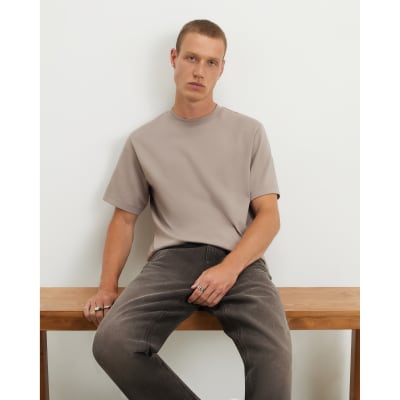 Beige Regular Fit Cotton Interlock T-Shirt