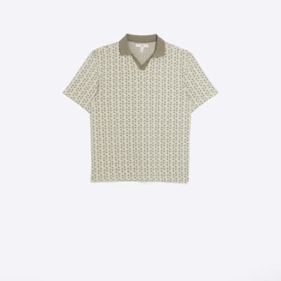 Beige regular fit geometric print polo shirt | River Island
