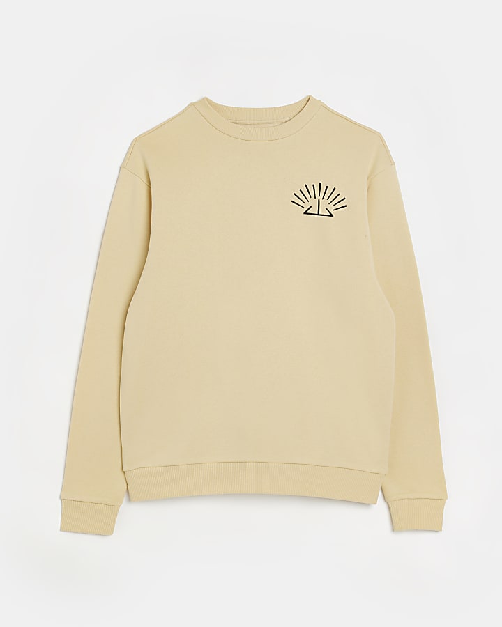 Beige regular fit graphic print sweatshirt
