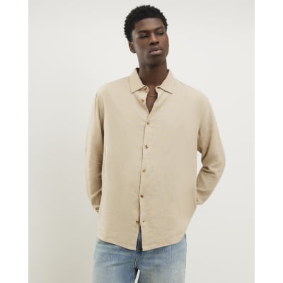 Beige Regular Fit Linen Blend Shirt