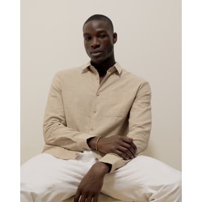 Beige Regular Fit Linen Look Shirt