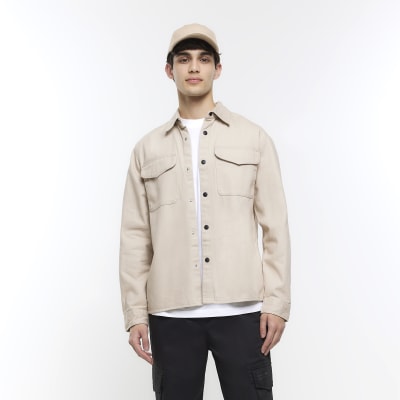 Beige regular fit long sleeve shacket | River Island