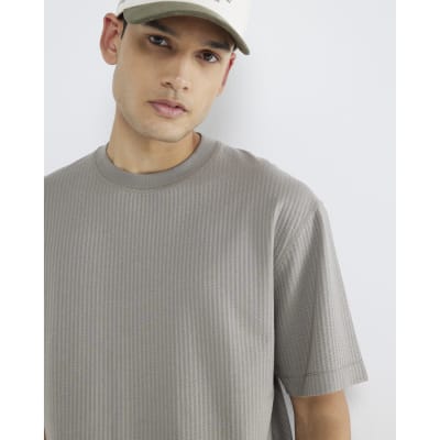 Beige Regular Fit Seersucker T-Shirt