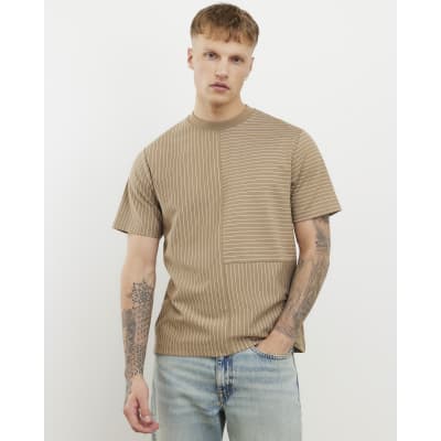 Beige Regular Fit Stripe T-Shirt