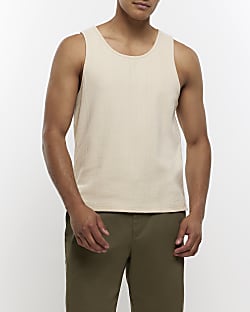 Beige regular fit textured vest
