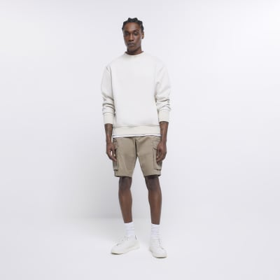 Beige regular fit utility cargo shorts