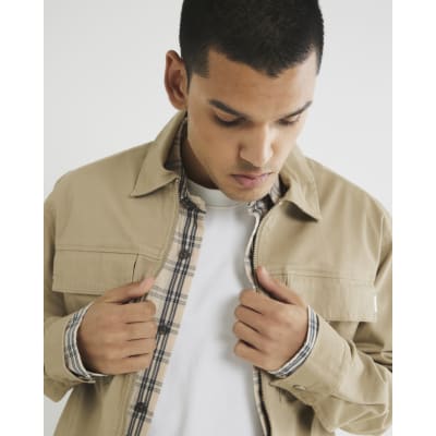 Beige Regular Fit Zipped Overshirt