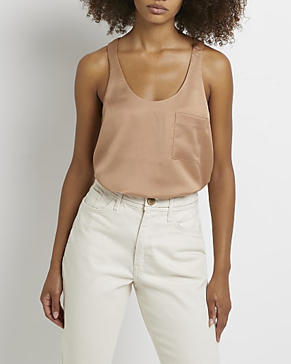 Beige relaxed sleeveless top