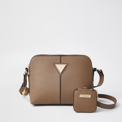 Beige RI cross body bag and pouch River Island