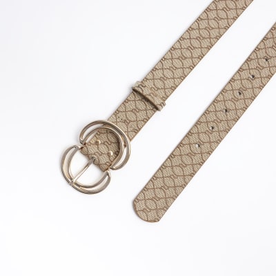 Beige RI monogram belt River Island