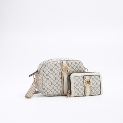 Beige RI monogram cross body bag bundle