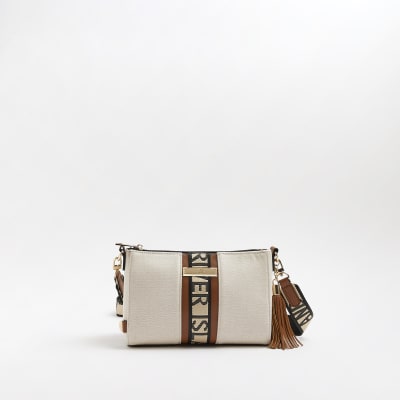 Beige RI monogram cross body bag River Island