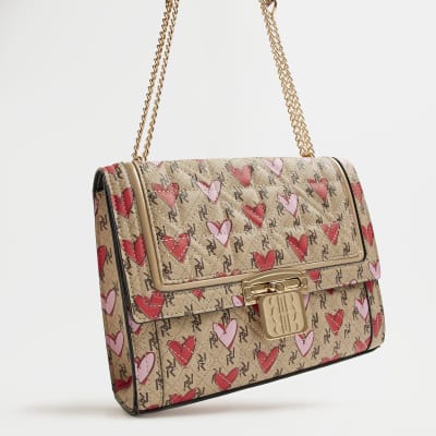 Beige RI monogram heart shoulder bag