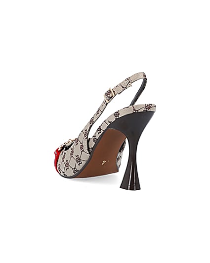 360 degree animation of product Beige RI monogram heeled sling back shoes frame-7