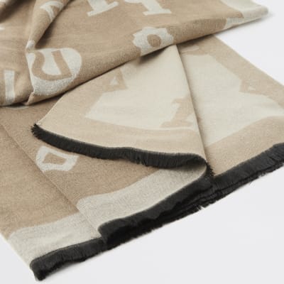 Beige RI monogram jacquard scarf