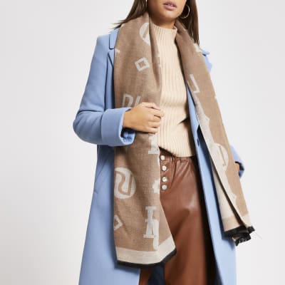 Beige RI monogram jacquard scarf