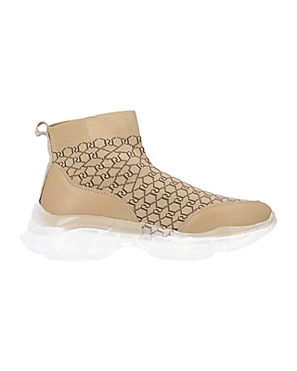 360 degree animation of product Beige RI monogram knitted chunky trainers frame-15