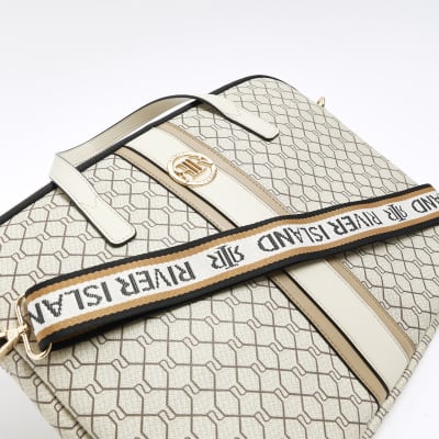 Beige RI monogram laptop case River Island